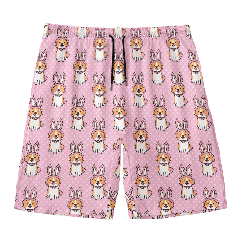 Bunny Corgi Pattern Print Men's Swim Trunks