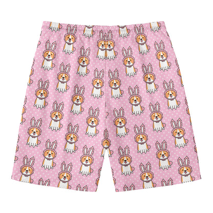 Bunny Corgi Pattern Print Men's Swim Trunks