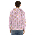 Bunny Corgi Pattern Print Men's Velvet Pullover Hoodie