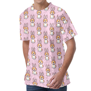 Bunny Corgi Pattern Print Men's Velvet T-Shirt