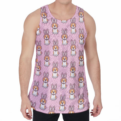 Bunny Corgi Pattern Print Men's Velvet Tank Top
