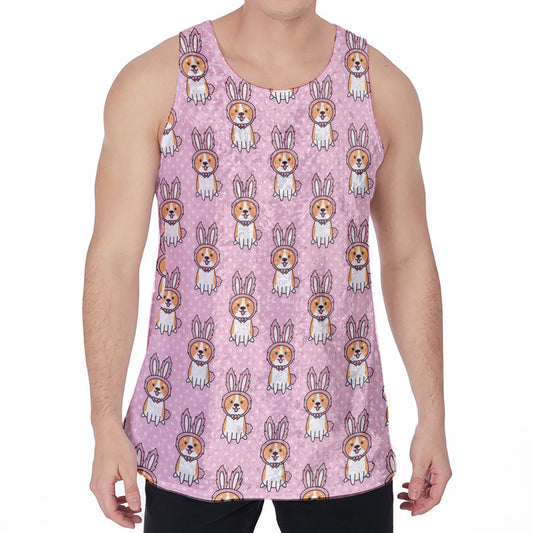 Bunny Corgi Pattern Print Men's Velvet Tank Top