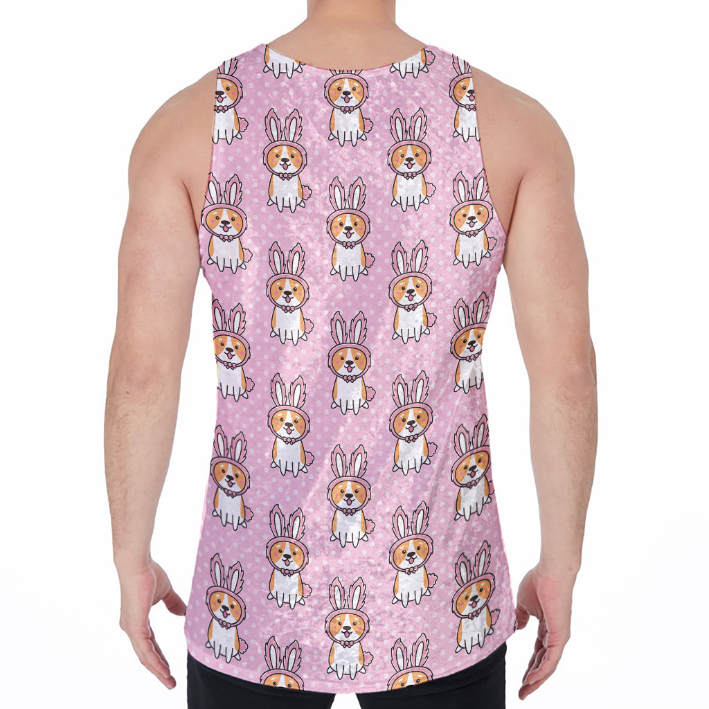 Bunny Corgi Pattern Print Men's Velvet Tank Top