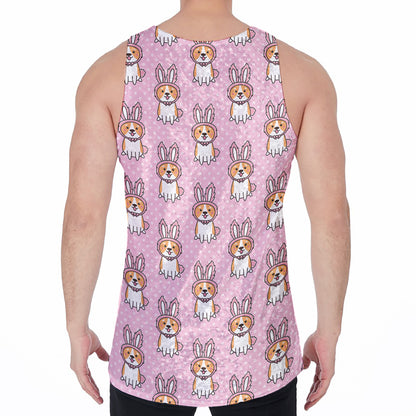 Bunny Corgi Pattern Print Men's Velvet Tank Top