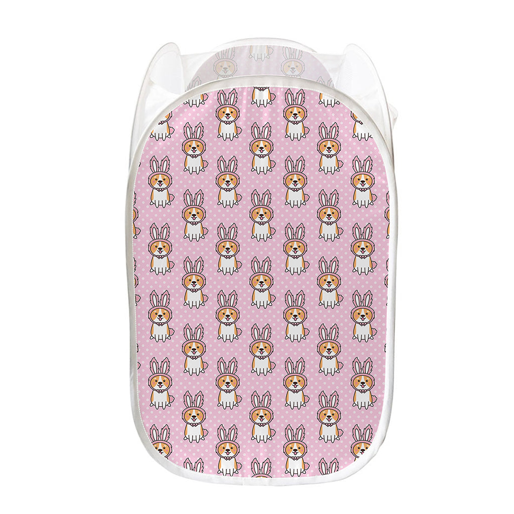 Bunny Corgi Pattern Print Mesh Laundry Hamper