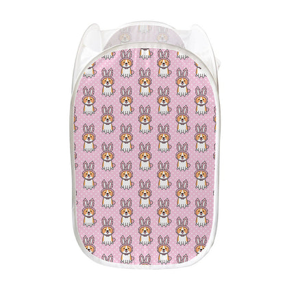 Bunny Corgi Pattern Print Mesh Laundry Hamper