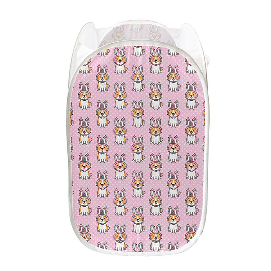Bunny Corgi Pattern Print Mesh Laundry Hamper