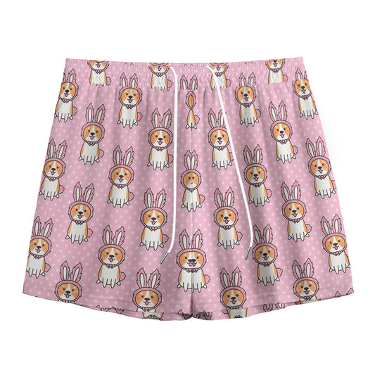 Bunny Corgi Pattern Print Mesh Shorts