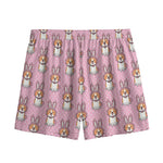 Bunny Corgi Pattern Print Mesh Shorts