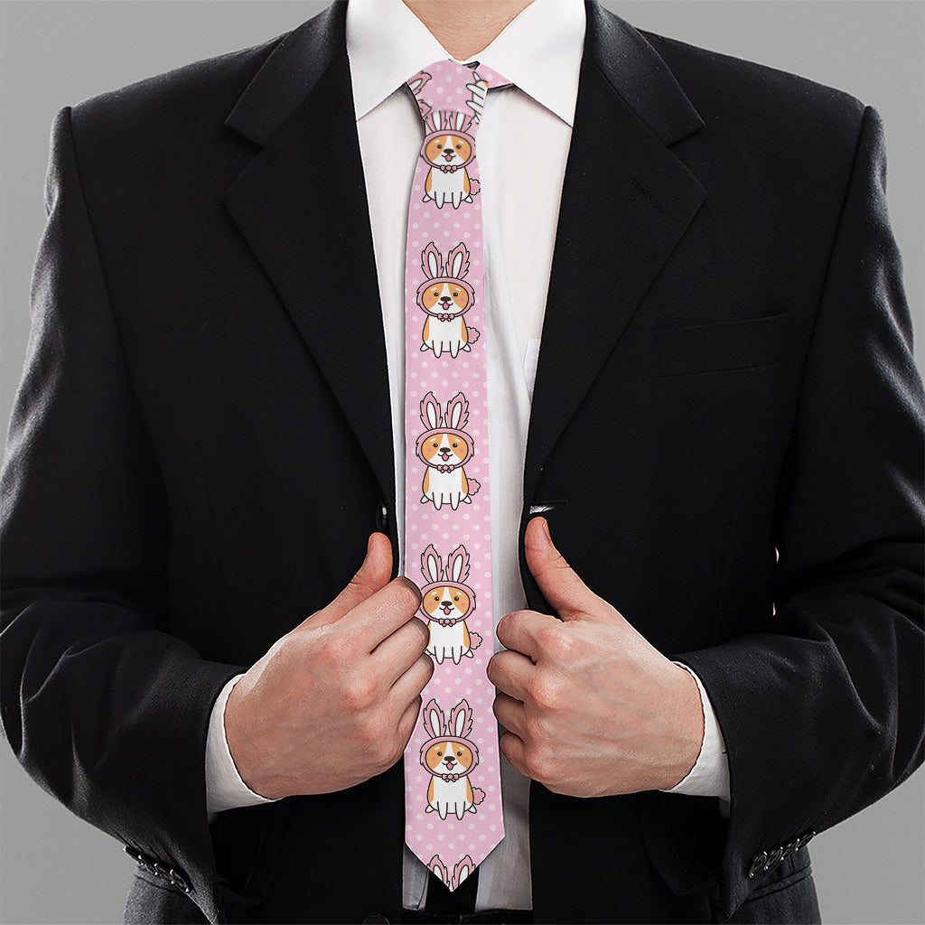 Bunny Corgi Pattern Print Necktie