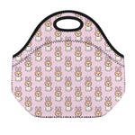 Bunny Corgi Pattern Print Neoprene Lunch Bag
