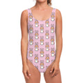 Bunny Corgi Pattern Print One Piece Swimsuit
