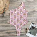 Bunny Corgi Pattern Print One Shoulder Bodysuit