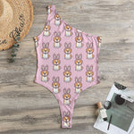 Bunny Corgi Pattern Print One Shoulder Bodysuit