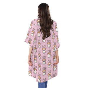 Bunny Corgi Pattern Print Open Front Beach Cover Up