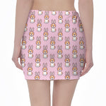 Bunny Corgi Pattern Print Pencil Mini Skirt