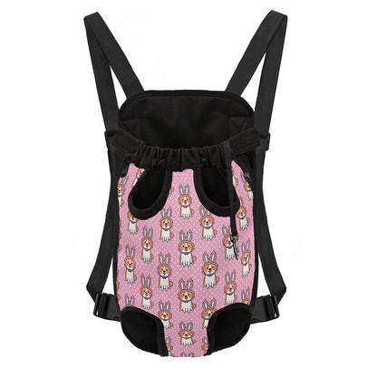 Bunny Corgi Pattern Print Pet Carrier Backpack