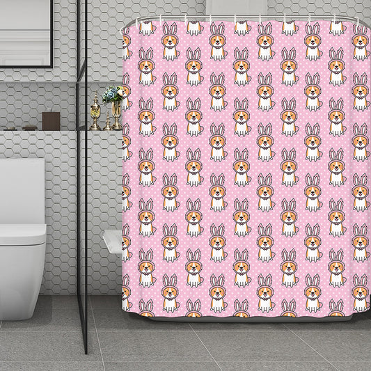Bunny Corgi Pattern Print Polyester Shower Curtain