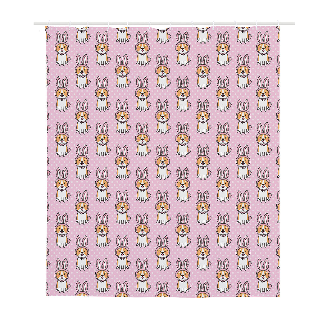 Bunny Corgi Pattern Print Polyester Shower Curtain