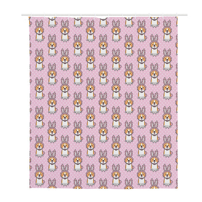 Bunny Corgi Pattern Print Polyester Shower Curtain