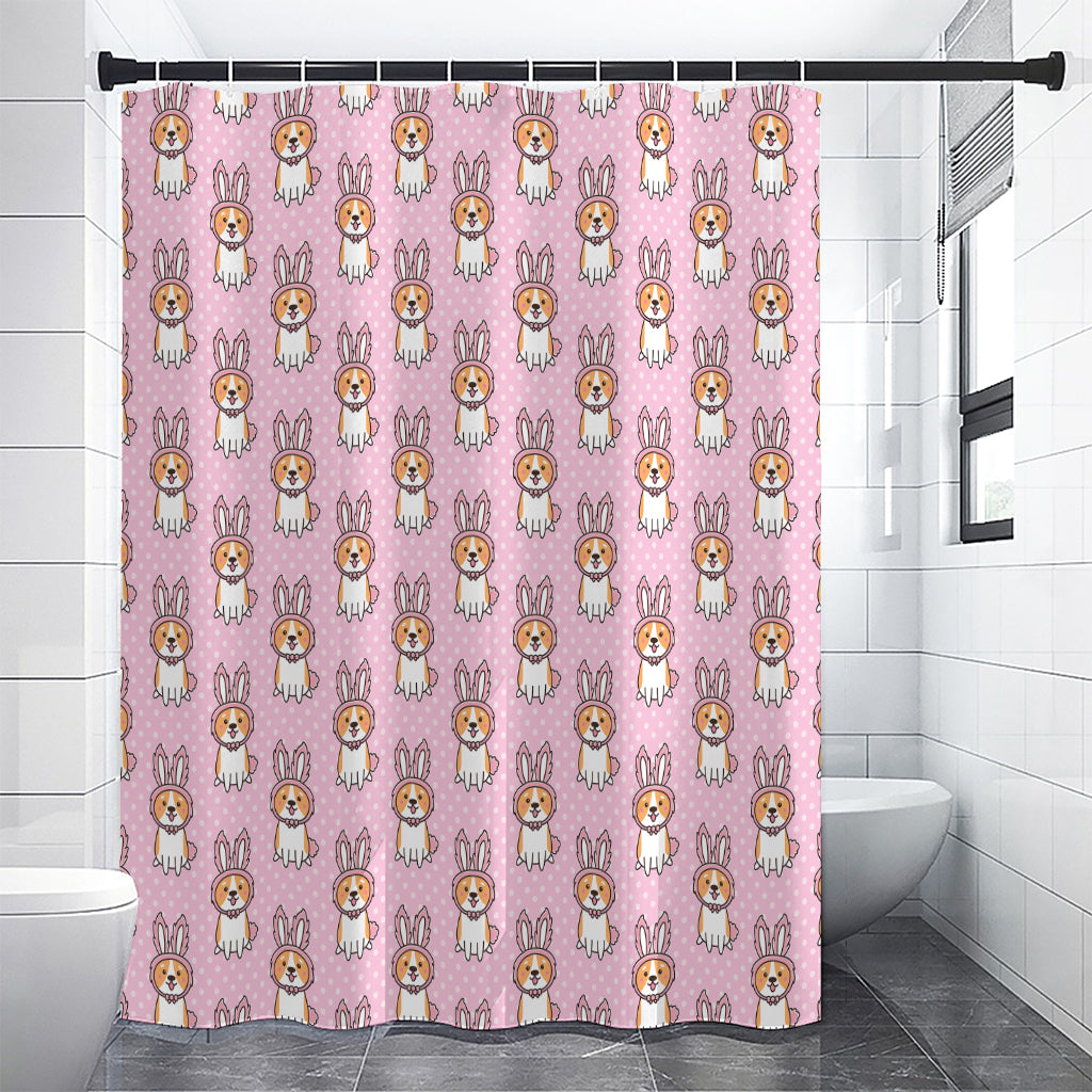 Bunny Corgi Pattern Print Premium Shower Curtain