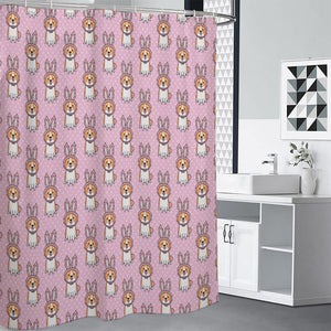 Bunny Corgi Pattern Print Premium Shower Curtain