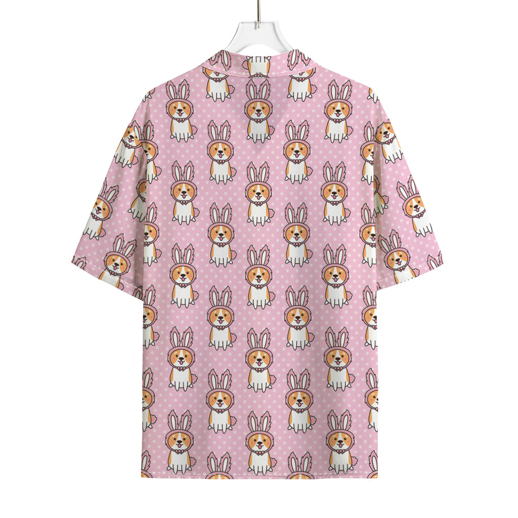 Bunny Corgi Pattern Print Rayon Hawaiian Shirt
