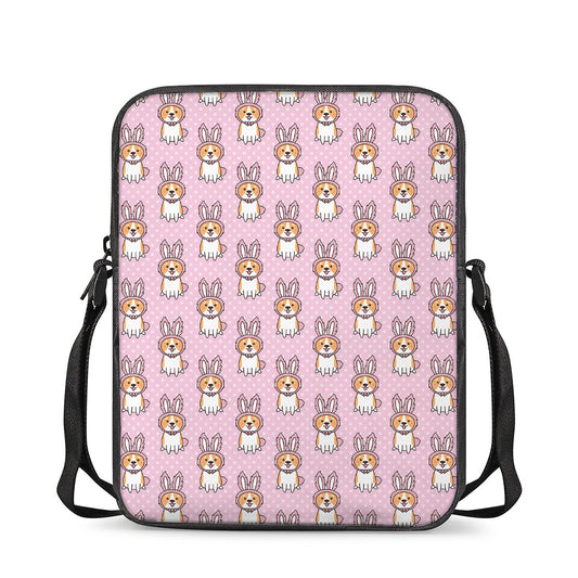 Bunny Corgi Pattern Print Rectangular Crossbody Bag