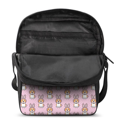 Bunny Corgi Pattern Print Rectangular Crossbody Bag