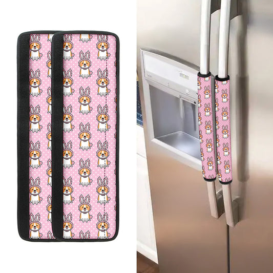 Bunny Corgi Pattern Print Refrigerator Handle Covers