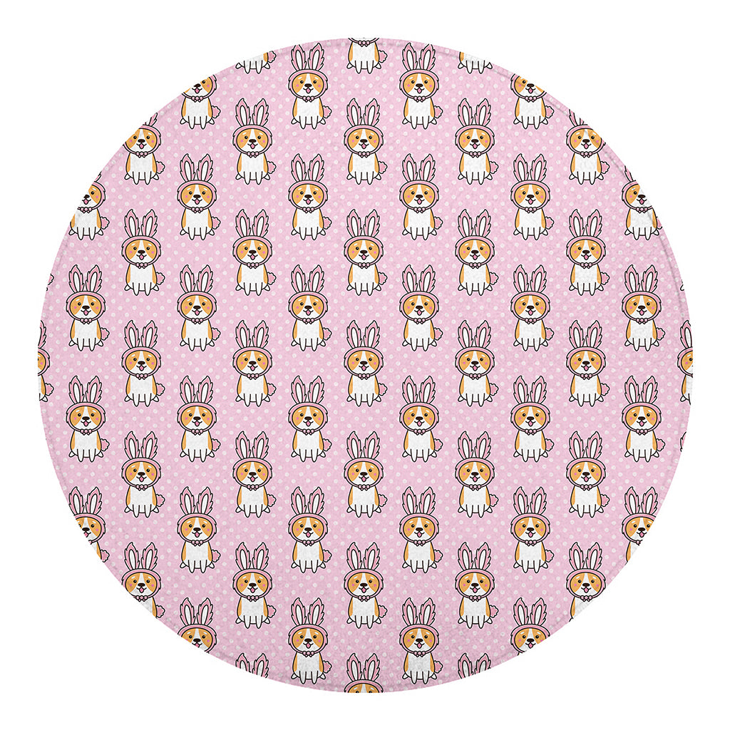 Bunny Corgi Pattern Print Round Blanket