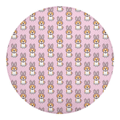 Bunny Corgi Pattern Print Round Blanket