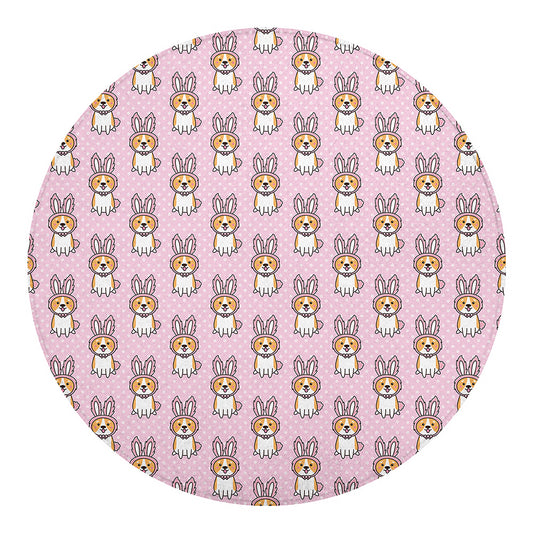 Bunny Corgi Pattern Print Round Blanket