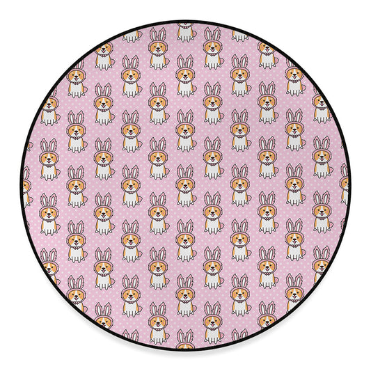 Bunny Corgi Pattern Print Round Floor Mat
