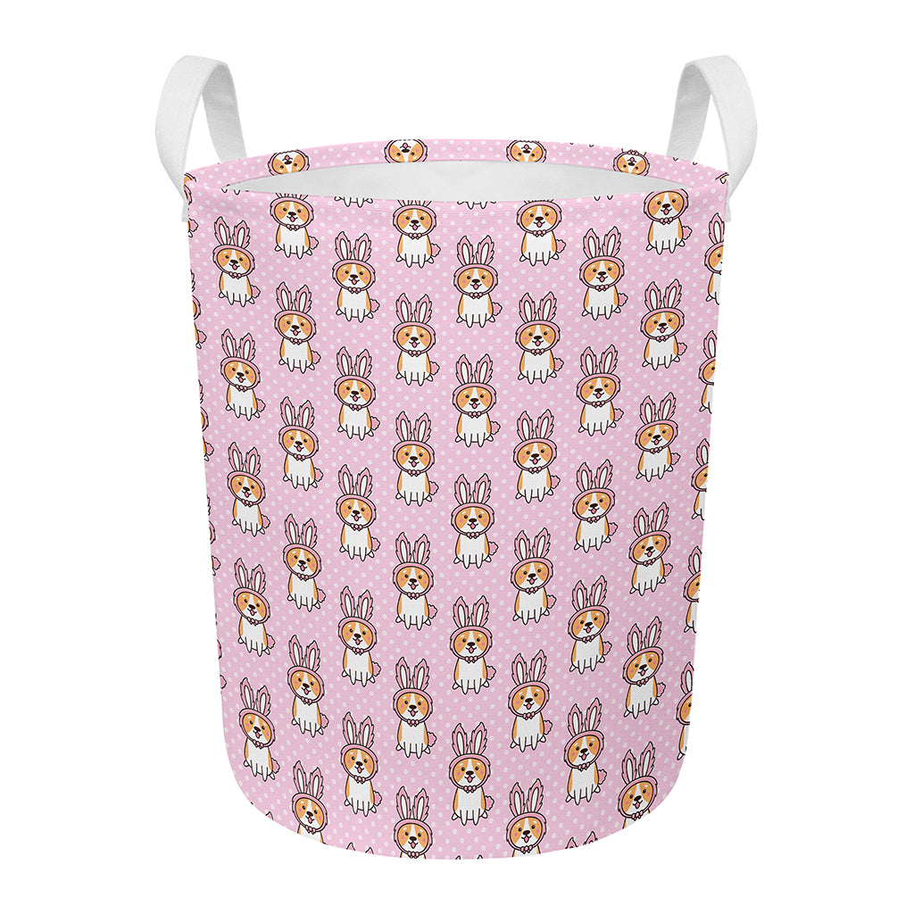 Bunny Corgi Pattern Print Round Laundry Basket