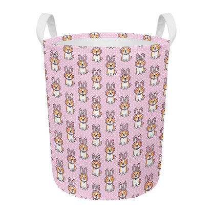 Bunny Corgi Pattern Print Round Laundry Basket