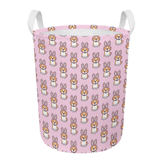 Bunny Corgi Pattern Print Round Laundry Basket