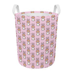 Bunny Corgi Pattern Print Round Laundry Basket