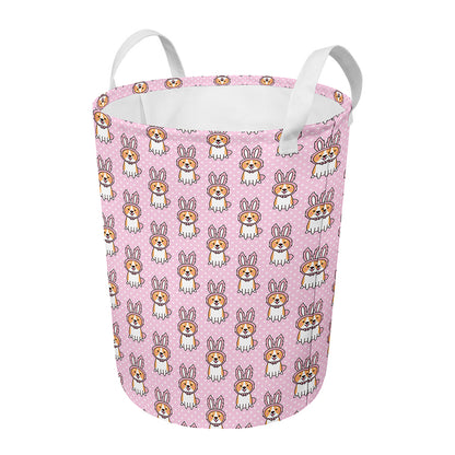 Bunny Corgi Pattern Print Round Laundry Basket