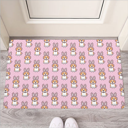 Bunny Corgi Pattern Print Rubber Doormat