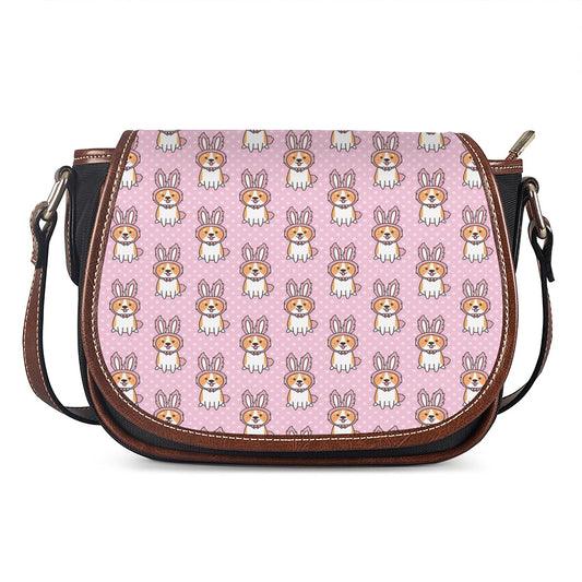 Bunny Corgi Pattern Print Saddle Bag