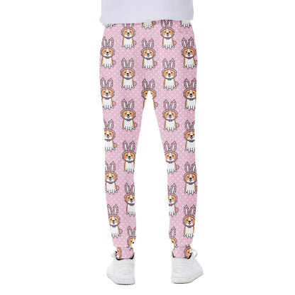 Bunny Corgi Pattern Print Scuba Joggers