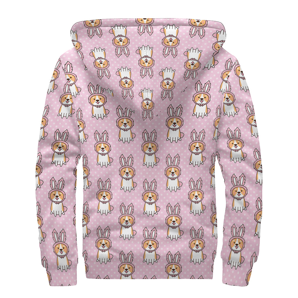Bunny Corgi Pattern Print Sherpa Lined Zip Up Hoodie