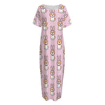 Bunny Corgi Pattern Print Short Sleeve Long Nightdress