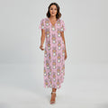 Bunny Corgi Pattern Print Short Sleeve Maxi Dress