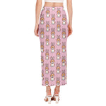 Bunny Corgi Pattern Print Side Slit Maxi Skirt