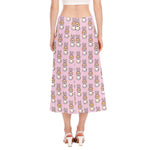 Bunny Corgi Pattern Print Side Slit Midi Skirt