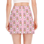 Bunny Corgi Pattern Print Side Slit Mini Skirt