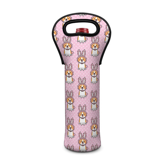 Bunny Corgi Pattern Print Single Neoprene Wine Tote