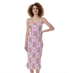 Bunny Corgi Pattern Print Slim Fit Midi Cami Dress